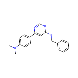 CN(C)c1ccc(-c2cc(NCc3ccccc3)ncn2)cc1 ZINC000004258507