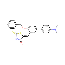 CN(C)c1ccc(-c2ccc(OCc3ccccc3)c(/C=C3\SC(=S)NC3=O)c2)cc1 ZINC000036184606