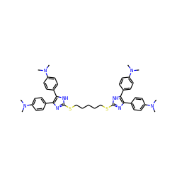 CN(C)c1ccc(-c2nc(SCCCCCSc3nc(-c4ccc(N(C)C)cc4)c(-c4ccc(N(C)C)cc4)[nH]3)[nH]c2-c2ccc(N(C)C)cc2)cc1 ZINC000029476968