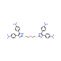 CN(C)c1ccc(-c2nc(SCCOCCSc3nc(-c4ccc(N(C)C)cc4)c(-c4ccc(N(C)C)cc4)[nH]3)[nH]c2-c2ccc(N(C)C)cc2)cc1 ZINC000029472511