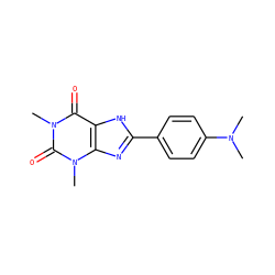 CN(C)c1ccc(-c2nc3c([nH]2)c(=O)n(C)c(=O)n3C)cc1 ZINC000013473627