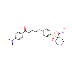 CN(C)c1ccc(C(=O)CCCOc2ccc(S(=O)(=O)C3(C(=O)NO)CCOCC3)cc2)cc1 ZINC000034313258