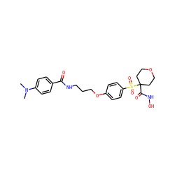 CN(C)c1ccc(C(=O)NCCCOc2ccc(S(=O)(=O)C3(C(=O)NO)CCOCC3)cc2)cc1 ZINC000071410474