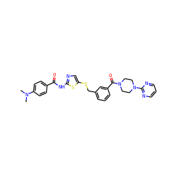 CN(C)c1ccc(C(=O)Nc2ncc(SCc3cccc(C(=O)N4CCN(c5ncccn5)CC4)c3)s2)cc1 ZINC000036184843