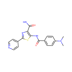 CN(C)c1ccc(C(=O)Nc2sc(-c3ccncc3)nc2C(N)=O)cc1 ZINC000149955348