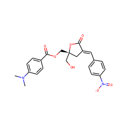 CN(C)c1ccc(C(=O)OC[C@]2(CO)C/C(=C\c3ccc([N+](=O)[O-])cc3)C(=O)O2)cc1 ZINC000042878216