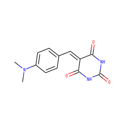 CN(C)c1ccc(C=C2C(=O)NC(=O)NC2=O)cc1 ZINC000008969139