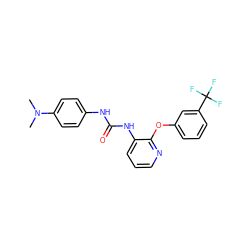 CN(C)c1ccc(NC(=O)Nc2cccnc2Oc2cccc(C(F)(F)F)c2)cc1 ZINC000095591579