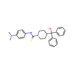 CN(C)c1ccc(NC(=S)N2CCC(C(O)(c3ccccc3)c3ccccc3)CC2)cc1 ZINC000084652266