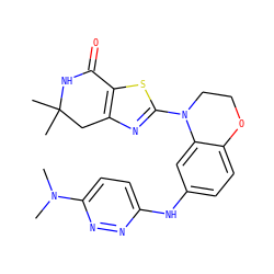 CN(C)c1ccc(Nc2ccc3c(c2)N(c2nc4c(s2)C(=O)NC(C)(C)C4)CCO3)nn1 ZINC000040423307