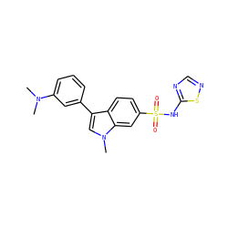 CN(C)c1cccc(-c2cn(C)c3cc(S(=O)(=O)Nc4ncns4)ccc23)c1 ZINC000205421860