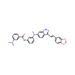 CN(C)c1cccc(C(=O)Nc2cccc(N(C)c3ccc4c(/C=C/c5ccc6c(c5)OCO6)n[nH]c4c3)c2)c1 ZINC000167042632