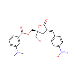 CN(C)c1cccc(C(=O)OC[C@]2(CO)C/C(=C\c3ccc([N+](=O)[O-])cc3)C(=O)O2)c1 ZINC000040394350