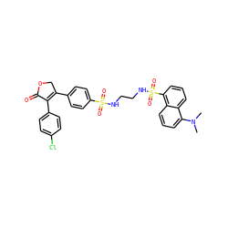 CN(C)c1cccc2c(S(=O)(=O)NCCNS(=O)(=O)c3ccc(C4=C(c5ccc(Cl)cc5)C(=O)OC4)cc3)cccc12 ZINC000095593299