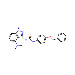 CN(C)c1cccc2c1c(NC(=O)Nc1ccc(OCc3ccccc3)cc1)nn2C ZINC000001032966
