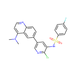 CN(C)c1ccnc2ccc(-c3cnc(Cl)c(NS(=O)(=O)c4ccc(F)cc4)c3)cc12 ZINC000073196052