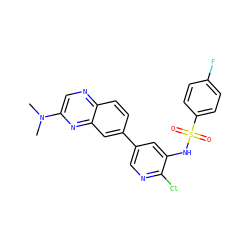 CN(C)c1cnc2ccc(-c3cnc(Cl)c(NS(=O)(=O)c4ccc(F)cc4)c3)cc2n1 ZINC000073168179