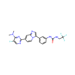 CN(C)c1nc(-c2ccn3c(-c4cccc(NC(=O)NCC(F)(F)F)c4)cnc3c2)ncc1F ZINC000169704637