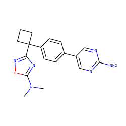 CN(C)c1nc(C2(c3ccc(-c4cnc(N)nc4)cc3)CCC2)no1 ZINC000149891610