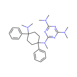 CN(C)c1nc(N(C)C)nc(N(C)C2(c3ccccc3)CCC(c3ccccc3)(N(C)C)CC2)n1 ZINC000147116299