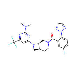 CN(C)c1nc(N2C[C@@H]3CCN(C(=O)c4cc(F)ccc4-n4nccn4)C[C@@H]32)cc(C(F)(F)F)n1 ZINC000145595737