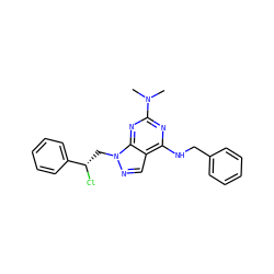 CN(C)c1nc(NCc2ccccc2)c2cnn(C[C@H](Cl)c3ccccc3)c2n1 ZINC000040915418