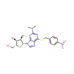 CN(C)c1nc(SCc2ccc([N+](=O)[O-])cc2)c2ncn([C@@H]3O[C@H](CO)[C@@H](O)[C@H]3O)c2n1 ZINC000028875716