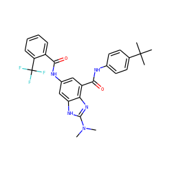 CN(C)c1nc2c(C(=O)Nc3ccc(C(C)(C)C)cc3)cc(NC(=O)c3ccccc3C(F)(F)F)cc2[nH]1 ZINC000205655600