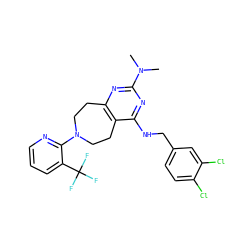 CN(C)c1nc2c(c(NCc3ccc(Cl)c(Cl)c3)n1)CCN(c1ncccc1C(F)(F)F)CC2 ZINC000144910652