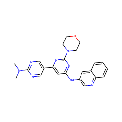 CN(C)c1ncc(-c2cc(Nc3cnc4ccccc4c3)nc(N3CCOCC3)n2)cn1 ZINC000066076750