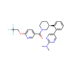 CN(C)c1ncc(-c2ccccc2[C@@H]2CCCN(C(=O)c3ccc(OCC(F)(F)F)nc3)C2)cn1 ZINC001772642331