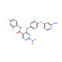 CN(C)c1ncc(C(=O)Nc2ccc(F)cc2F)c(Nc2ccc(Oc3ccnc(N)c3)c(F)c2)n1 ZINC000049088140