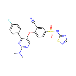 CN(C)c1ncc(Oc2ccc(S(=O)(=O)Nc3ncns3)cc2C#N)c(-c2ccc(F)cc2)n1 ZINC000095582822