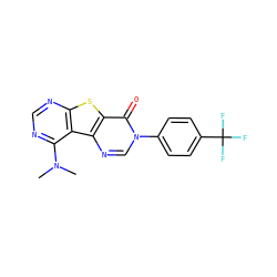 CN(C)c1ncnc2sc3c(=O)n(-c4ccc(C(F)(F)F)cc4)cnc3c12 ZINC000095560534