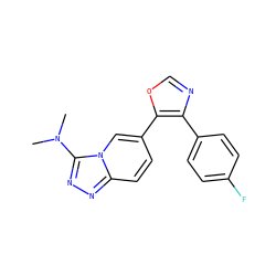 CN(C)c1nnc2ccc(-c3ocnc3-c3ccc(F)cc3)cn12 ZINC000014961264