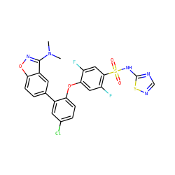 CN(C)c1noc2ccc(-c3cc(Cl)ccc3Oc3cc(F)c(S(=O)(=O)Nc4ncns4)cc3F)cc12 ZINC000205532861