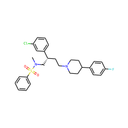 CN(C[C@@H](CCN1CCC(c2ccc(F)cc2)CC1)c1cccc(Cl)c1)S(=O)(=O)c1ccccc1 ZINC000026498532