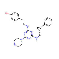 CN(C[C@@H]1C[C@@H]1c1ccccc1)c1nc(NCCc2ccc(O)cc2)nc(N2CCNCC2)n1 ZINC000013492576