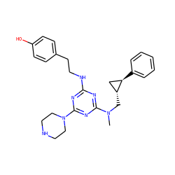 CN(C[C@@H]1C[C@H]1c1ccccc1)c1nc(NCCc2ccc(O)cc2)nc(N2CCNCC2)n1 ZINC000013492575