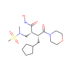 CN(C[C@H](C(=O)NO)[C@@H](CC1CCCC1)C(=O)N1CCOCC1)S(C)(=O)=O ZINC000026723444