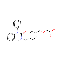 CN(C[C@H]1CC[C@H](COCC(=O)O)CC1)C(=O)N(c1ccccc1)c1ccccc1 ZINC001772649903
