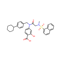 CN(CC(=O)N(Cc1ccc(C2CCCCC2)cc1)c1ccc(C(=O)O)c(O)c1)S(=O)(=O)c1cccc2ccccc12 ZINC000072116547