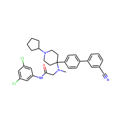 CN(CC(=O)Nc1cc(Cl)cc(Cl)c1)C1(c2ccc(-c3cccc(C#N)c3)cc2)CCN(C2CCCC2)CC1 ZINC000038157913