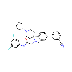 CN(CC(=O)Nc1cc(F)cc(F)c1)C1(c2ccc(-c3cccc(C#N)c3)cc2)CCN(C2CCCC2)CC1 ZINC000038157865