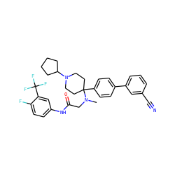 CN(CC(=O)Nc1ccc(F)c(C(F)(F)F)c1)C1(c2ccc(-c3cccc(C#N)c3)cc2)CCN(C2CCCC2)CC1 ZINC000038157912