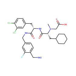 CN(CC(=O)O)[C@H](CC1CCCCC1)C(=O)N[C@@H](Cc1ccc(Cl)c(Cl)c1)C(=O)NCc1ccc(CN)c(F)c1 ZINC000206318596