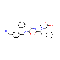 CN(CC(=O)O)[C@H](CC1CCCCC1)C(=O)N[C@@H](Cc1ccccc1)C(=O)NCc1ccc(CN)cc1 ZINC000206304049