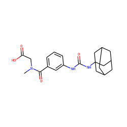 CN(CC(=O)O)C(=O)c1cccc(NC(=O)NC23CC4CC(CC(C4)C2)C3)c1 ZINC000049048686