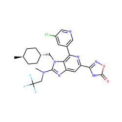 CN(CC(F)(F)F)c1nc2cc(-c3noc(=O)[nH]3)nc(-c3cncc(Cl)c3)c2n1C[C@H]1CC[C@H](C)CC1 ZINC000261179775
