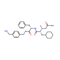 CN(CC(N)=O)[C@H](CC1CCCCC1)C(=O)N[C@@H](Cc1ccccc1)C(=O)NCc1ccc(CN)cc1 ZINC000206301931